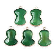 Natural Green Oynx Agate Pendants, with Golden Brass Edge, Twist Oval, 29.5~30.5x19~21x4~5mm, Hole: 2mm(G-S360-005)