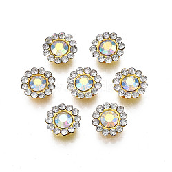 Sew on Rhinestone, Glass Rhinestone, with Iron Prong Settings, AB Color Plated, Faceted, Flower, Crystal AB, 9x4mm, Hole: 1.2mm(RGLA-S030-01B-D01)