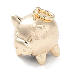 Brass Charms, Pig, with Jump Ring, Real 18K Gold Plated, 13.5x10.5x12mm, Hole: 3mm(KK-C077-11G)