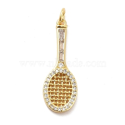 Rack Plating Brass Cubic Zirconia Pendants, Tennis Racket Charms, Long-Lasting Plated, with Jump Rings, Cadmium Free & Lead Free, Real 18K Gold Plated, 28x10x2mm, Hole: 3mm(KK-K270-40G)