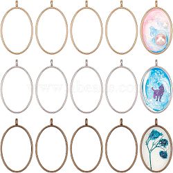 Rack Plating Alloy Open Back Bezel Pendants, For DIY UV Resin, Epoxy Resin, Pressed Flower Jewelry, Oval, Mixed Color, 39x23.8x3.5mm, Hole: 2.8mm(PALLOY-OC0001-11)