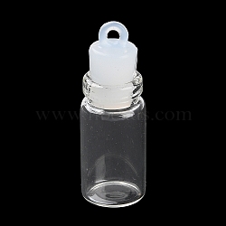 Clear Glass Wishing Bottle Pendants, with Plastic Seal Plug, Column, 33x11mm, Hole: 2mm(GLAA-A010-01J)
