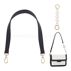 WADORN 2Pcs 2 Style PU Imitation Leather/ABS Plastic Imitation Pearl Bag Handles, with Alloy Clasps, Black, 13.5~49.6cm, 1pc/style(DIY-WR0003-27A)