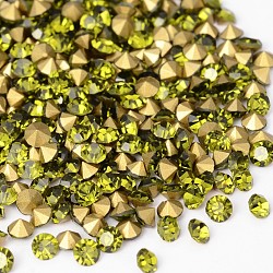 Back Plated Grade A Diamond Glass Pointed Rhinestone, Olivine, 3~3.2mm, about 1440pcs/bag(RGLA-SS12-008)