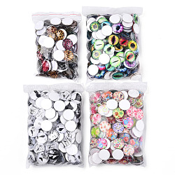 Mixed Pattern Half Round/Dome Printed Glass Cabochons, Mixed Color, 22x6mm(GLAA-T029-16D)