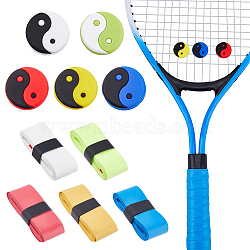 Yin Yang Silicone Tennis Racquet Dampener, Vibration Dampener, with PU Leather Anti-slip Tennis Racquet Overgrips, Mixed Color, Dampener: 23x7.5mm, 10pcs, Overgrips: 1100x25x0.7mm, 5pcs(AJEW-FH0004-56)