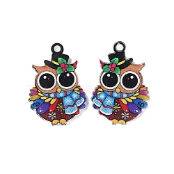 Christmas Theme Printed Acrylic Pendants, Owl Charms, FireBrick, 34.5x23.5x3.8mm, Hole: 3mm(OACR-S141-02A)