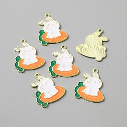 Alloy Enamel Pendants, Light Gold, Rabbit with Carrot, Orange, 28.5x24x1mm, Hole: 1.8mm, 10pcs/bag(ENAM-TAC0020-02LG)