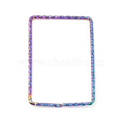 304 Stainless Steel Linking Rings, Textured, Rectangle, Rainbow Color, 31.5x22x1mm, Inner Diameter: 29.5x19.5mm(STAS-Z041-03B-RC)