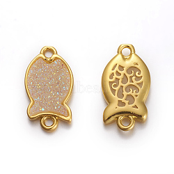 Brass Links connectors, with Druzy Resin, Golden Plated Color, Fish, Navajo White, 18.5x10x3mm, Hole: 1.7mm(KK-O117-G04)