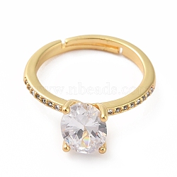 Cubic Zirconia Adjustable Ring, Real 18K Gold Plated Brass Jewelry for Women, Lead Free & Cadmium Free, Clear, Inner Diameter: 17~22mm(RJEW-E264-02G)