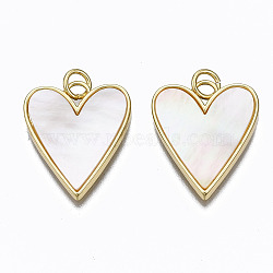 Brass Pendants, with Shell and Jump Rings, Nickel Free, Heart, Real 16K Gold Plated, 21x17.5x2mm, Hole: 3mm(X-KK-N237-012-NF)