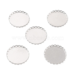 316 Surgical Stainless Steel Cabochon Tray Settings, Lace Edge Bezel Cups, Flat Round, Stainless Steel Color, 26x2.5mm(X-STAS-I187-01D-P)