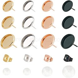 DIY Earring Making, with 304 Stainless Steel Stud Earring Settings & Ear Nuts, Transparent Glass Cabochons, Flat Round, Mixed Color, Earring Setting: 8mm/10mm/12mm, 48pcs/box(DIY-UN0001-31)