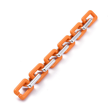Handmade CCB Plastic Cable Chains, with Opaque Acrylic Linking Rings, Platinum, Dark Orange, Links: 30x20x6mm, 39.37 inch(1m)/strand