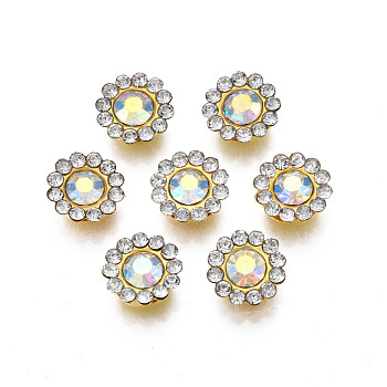 Sew on Rhinestone, Glass Rhinestone, with Iron Prong Settings, AB Color Plated, Faceted, Flower, Crystal AB, 9x4mm, Hole: 1.2mm