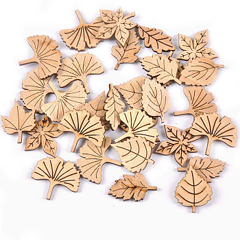 50Pcs Plant Theme Unfinished Wood Leaf Shaped Cutouts, DIY Painting Supplies, BurlyWood, 2~3cm