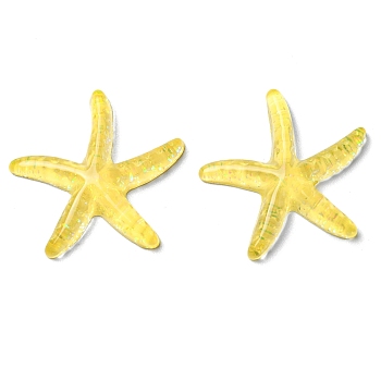 Translucent Resin Sea Animal Cabochons, Glitter Starfish, Champagne Yellow, 37x39x6mm