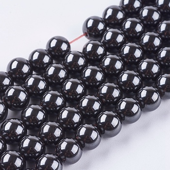 Magnetic Synthetic Hematite Beads Strands, Grade A, Round, Black, 8mm, Hole: 1mm, 15.5 inch