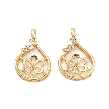 Brass Micro Pave Cubic Zirconia Hollow Teardrop Peg Bails, Flower Pendant Bail for Half Drilled Beads, Cadmium Free & Lead Free, Rack Plating, Long-Lasting Plated, Real 18K Gold Plated, Tray: 10.5x11mm, 19x13x4.5mm, Hole: 2x4mm, Pin: 1.5mm