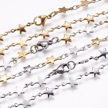 304 Stainless Steel Chain Necklaces, with Lobster Claw Clasps, Star, Mixed Color, 17.7 inch(45cm)