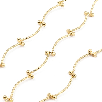 Brass Curved Bar Link Chains, with Round Ball Charms, Unwelded, with Spool, Real 18K Gold Plated, 19.5x1mm