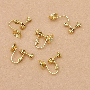 Brass Clip-on Earring Findings, Golden, Tray: 7mm, 15.5x15.5x8mm