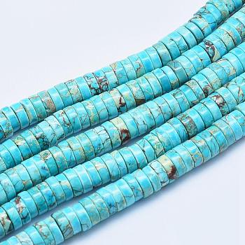 Natural Imperial Jasper Beads Strands, Dyed, Heishi Beads, Flat Round/Disc, Dark Turquoise, 6x3~3.5mm, Hole: 1mm, about 135pcs/strand, 15.7 inch(40cm)