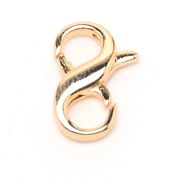 Brass Double Opening Lobster Claw Clasps, Infinity, Light Gold, 13x8.5x3mm