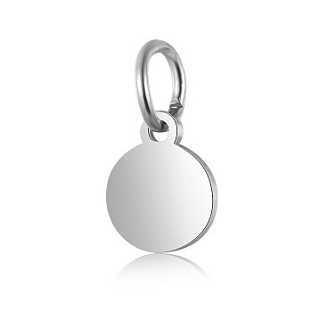 201 Stainless Steel Pendants, Flat Round, Stamping Blank Tag, Stainless Steel Color, 11.5x10x1mm, Hole: 3.5mm