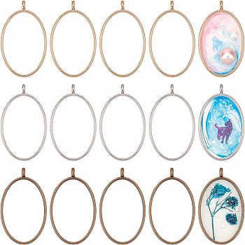 Rack Plating Alloy Open Back Bezel Pendants, For DIY UV Resin, Epoxy Resin, Pressed Flower Jewelry, Oval, Mixed Color, 39x23.8x3.5mm, Hole: 2.8mm