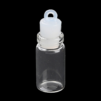 Clear Glass Wishing Bottle Pendants, with Plastic Seal Plug, Column, 33x11mm, Hole: 2mm