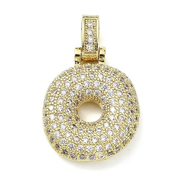 Brass Micro Pave Clear Cubic Zirconia Pendants, Real 18K Gold Plated, Letter O, 30mm, Hole: 4.8x3.5mm, Pendant: 23.5x13.5x5.5mm