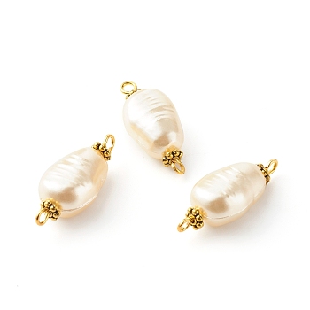 Acrylic Links, with Acrylic Imitation Pearl Beads, Iron Pins and Alloy Spacer Beads, White, Antique Golden, 25x10.5x8mm, Hole: 1.6mm
