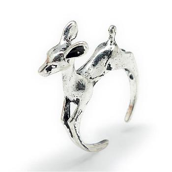 Adjustable Alloy Cuff Finger Rings, Deer, Size 6, Antique Silver, 16mm