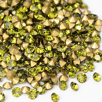 Back Plated Grade A Diamond Glass Pointed Rhinestone, Olivine, 3~3.2mm, about 1440pcs/bag