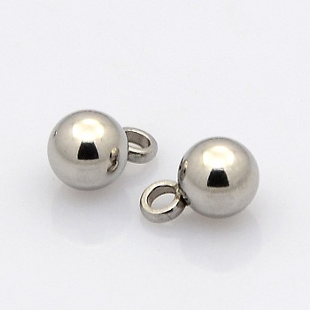 Round 304 Stainless Steel Charms, Stainless Steel Color, 7.5x5mm, Hole: 1.5mm