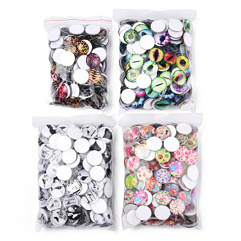 Mixed Pattern Half Round/Dome Printed Glass Cabochons, Mixed Color, 22x6mm
