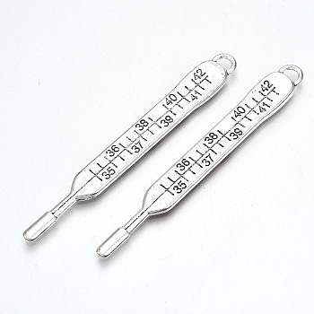 Tibetan Style Alloy Big Pendants, Lead Free & Cadmium Free, Thermometer Shape, Antique Silver, 70.5x8.5x2.5mm, Hole: 3.5mm