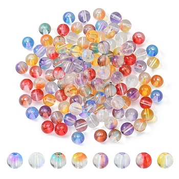 120Pcs 8 Colors Glass Beads, Round, Mixed Color, 8mm, Hole: 1.4mm, 15pcs/color