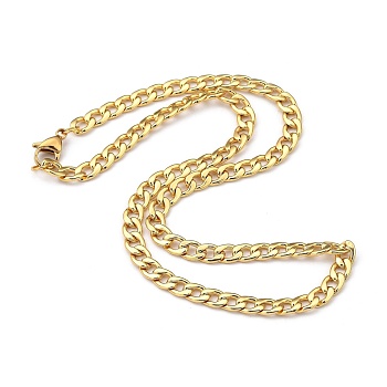 Men's Brass Cuban Link Chain Necklaces, with 304 Stainless Steel Lobster Claw Clasps, Golden, 17.91 inch(45.5cm)