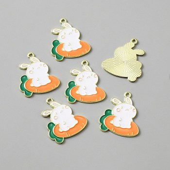 Alloy Enamel Pendants, Light Gold, Rabbit with Carrot, Orange, 28.5x24x1mm, Hole: 1.8mm, 10pcs/bag