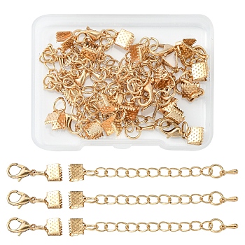 10 Sets Iron Chain Extender, with Ribbon Ends & Alloy Lobster Claw Clasps and Teardrop Charms, Light Gold, 55mm