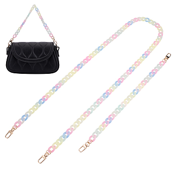 WADORN 2Pcs 2 Style Transparent Jelly Style Acrylic Curb Chain Bag Straps, with Alloy Swivel Clasps, for Bag Replacement Accessories, Colorful, 42~122cm, 1pc/style
