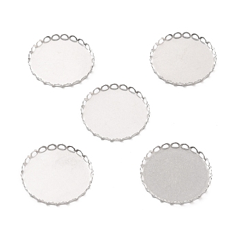 316 Surgical Stainless Steel Cabochon Tray Settings, Lace Edge Bezel Cups, Flat Round, Stainless Steel Color, 26x2.5mm