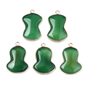 Natural Green Oynx Agate Pendants, with Golden Brass Edge, Twist Oval, 29.5~30.5x19~21x4~5mm, Hole: 2mm