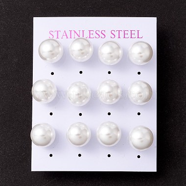 6 Pair Shell Pearl Round Ball Stud Earrings(EJEW-A067-18B-P)-3