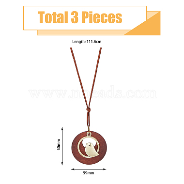 3Pcs 3 Colors Alloy Flat Round with Bird Pendant Necklaces Set with Faux Suede Cords(NJEW-FI0001-30)-2