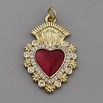 Brass Enamel Pendants, with Rhinestones and Jump Ring, Heart Charm, Golden, 28x17.5x3mm, Hole: 3.6mm(KK-WH0062-167D-G)