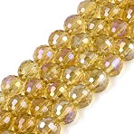 Transparent Glass Beads Strands, Round, Faceted(96 Facets), AB Color Plated, Goldenrod, 8mm, Hole: 1~1.2mm, about 67~71pcs/strand, 19.29~20.87 inch(49~53cm)(GLAA-Q107-02A-06)